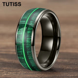 Dome Polishing Inlaid Green Wood Guitar String 6/8mm Men's Women's Tungsten Rings