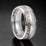 Polished Bevel Edges Deer Antler, Meteorolite Inlay 6/8mm Tungsten Carbide Rings