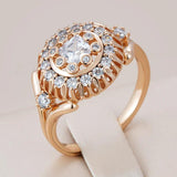 Unique Fashion Crystal Flower 14K Filled Rose Gold With Shiny AAA+ Zircon Crystal Ring - Daily Vintage Jewellery