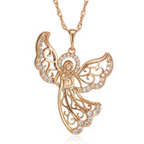 Luxury Fashion 14K Filled Rose Gold AAA Zircon Diamonds Angel Necklace For Women - Very Popular Jewellery