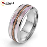 Mother Of Pearl Shell Rose Gold Guitar String Inlaid Dome Polished Tungsten Rings