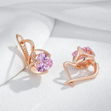 New Arrival Rolled 14K Rose Gold Geometric AAA Pink Zircon Crystal Small Earrings - Shiny Party Jewellery