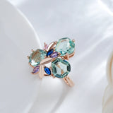 Mosaic Design Unique Green AAA Zircon Crystal 14K Rolled Gold Ring Vintage Jewellery