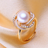 Elegant Swirl Design White Pink Black Real Pearl AAA Zircon Diamonds 18KGP Rings