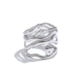 18K Gold Plated Trendy Stainless Steel Layered Hollow Geometric Wide Fashion Ring