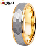 Stepped Edges Multifaceted Hammered Brushed Finish 6/8MM Tungsten Carbide Rings