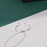 S925 Sterling Silver Minimalist  Open Ring Two Round White Freshwater Pearls