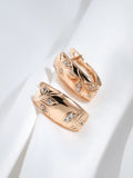 14K Rolled Gold Geometric Leaf Embossed AAA Zircon Diamonds Square Elegant Earrings