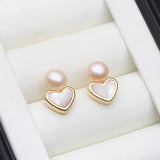 Mother of Pearl Heart Design Multicolour Freshwater Pearl Silver Stud Earrings