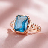 14 Karat Rolled Gold Square Blue AAA Zircon Crystal High Quality Daily Big Ring for Women