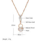 Classic Luxury AAA Zircon Diamonds and Pearl 14K Rolled Rose Gold Necklace - Ethnic Style Party Fine Jewellery