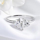 New Design Double Pear Cut VVS1 D Colour Moissanite Diamonds Silver Wedding Rings