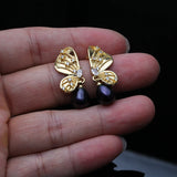 Butterfly Design Multicolour Natural Pearl AAA Zircon Diamonds Silver Drop Earrings