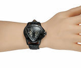 New Arrival Top Brand Hollow Bar Scale Mechanical Triangle Design Black Leather Strap Mechanical Watches for Men