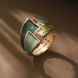 New Style Green Enamel Irregular Design Fashion Gold Colour Ring