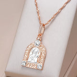 Excellent 14K Filled Rose Gold Virgin Mary Mixed Color Luxury Mother Of God Necklace with AAA Zircon Diamond