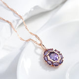 14K Rolled Gold Unusual Sparkling Oval Purple AAA Zircon Crystal Luxury Pendant Necklace
