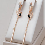 14 Karat  Gold Filled With AAA Zircon Diamonds Trendy Long Tassel Birdie Dangle Earrings