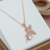 Amazing Angel Wings 14K Filled Rose Gold AAA Zircon Diamonds Pendant Necklace - Vintage Style Jewellery