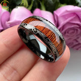 Vintage Koa And Dark Red Wood Inlay Dome 8MM Men Women Tungsten Carbide Rings
