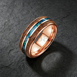 Inlaid Whiskey Barrel Wood and Blue-Green Opal 6/8MM Men Women Tungsten Rings