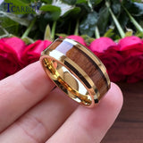 New Koa Wood Inlay Beveled Polished 6mm 8mm Tungsten Ring for Men Women