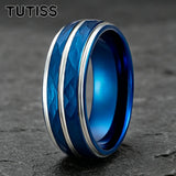Black Blue Hammered 8mm Tungsten Carbide Wedding Engagement Rings