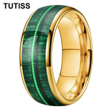 Dome Polishing Inlaid Green Wood Guitar String 6/8mm Men's Women's Tungsten Rings