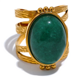 18K Gold Plated Red Black Green Stone Stainless Steel Open Adjustable Popular Fashion Ring