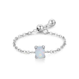 Fashion Silver 12 Month Birthday AAAA Lab Created Diamond Adjustable Chain Rings