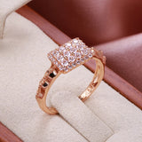 14K Filled Gold Full Inlay AAA Zircon Diamonds Rectangle Base Irregular Wave Circle Rings