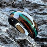 Green Opal Koa Wood Inlay 8mm Black Tungsten Engagement Fashion Men Women Rings