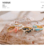 18K Gold Plated Multicolour Enamel AAA Zircon Diamonds Stainless Steel Adjustable Ring
