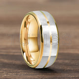 Dome Double Groove Inlaid With Mother Of Pearl Shell  6/8mm Tungsten Ring