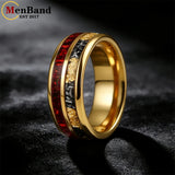Red Opal and Meteorite Inlaid Gold Foil 6MM 8MM Men and Women Tungsten Rings