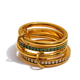 18K Gold Plated White Green AAA Zirconia Diamonds 4 Layered Stacked Ring Popular Jewellery