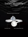 Luxury Round VVS1 D Colour 0.5CT Moissanite Freshwater Pearl Open Silver Ring