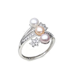 Luxury White Natural Pink White Pearls AAA Zircon Diamonds Silver Ring