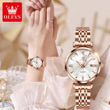 Elegant Luxury Zircon Diamond Rose Gold Colour Stainless Steel Waterproof Date Ladies Dress Wristwatches, Ideal Gift