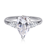 Three Stone 1/2/3/4CT Pear Cut VVS1 D Colour Moissanite Diamond Silver Engagement Ring
