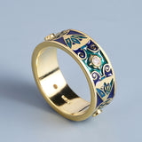 18KGP Gold Creative Handmade Bohemian Pattern Colourful Enamel Ring