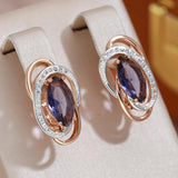 Dazzling Unique Geometric Rolled 14K Rose Gold Purple AAA Zircon Diamonds Drop Earrings, Vintage  Jewellery