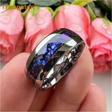 Orion Nebula Galaxy Opal Inlay 8mm Silver/Black Tungsten Rings for Men Women