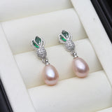 Pineapple Motif Beautiful Real Pearl AAA Zircon Diamonds Silver Drop Earrings