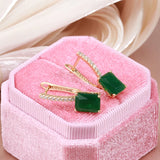14 Karat Gold Filled Square Opal Dark Green AAA Zircon Crystal Vintage Earrings For Women