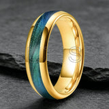 Dome High Polished Inlaid Gunmetal-Green Flow Sand 6mm 8mm Tungsten Carbide Rings