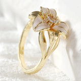 Elegant Delicate Hadmade Enamel Lily Artistic Golden Colour Charm Vintage Ring