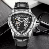 New Arrival Top Brand Luxury Creative Racing and Triangle Design Silver Skeleton Dial Automatic Mechanical Watches
