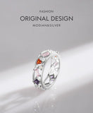 Rainbow Color AAAA Simulated Diamonds 925 Sterling Silver Sparkling Rings - Platinum Plated Exquisite Jewellery - The Jewellery Supermarket