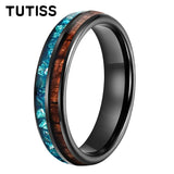 Inlaid Hawaiian Koa Wood Sky Blue Crystal Stone 6/8mm Tungsten Carbide Rings